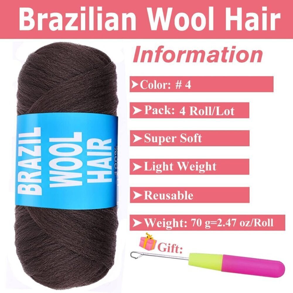 4 Roll Brazilian Wool Hair Acrylic Yarn for African Crochet Hair Jumbo Braid Sen - Picture 2 of 7